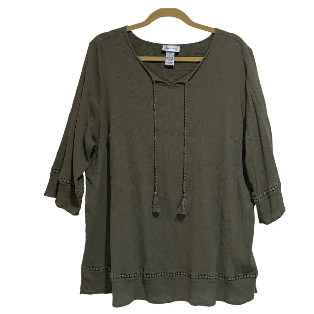 Catherines Green Tassel Boho Blouse Top - Picture 1 of 11
